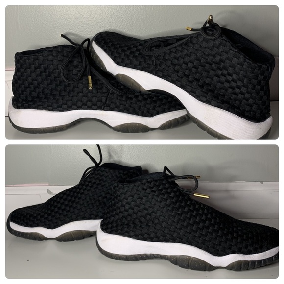jordan future black white gold